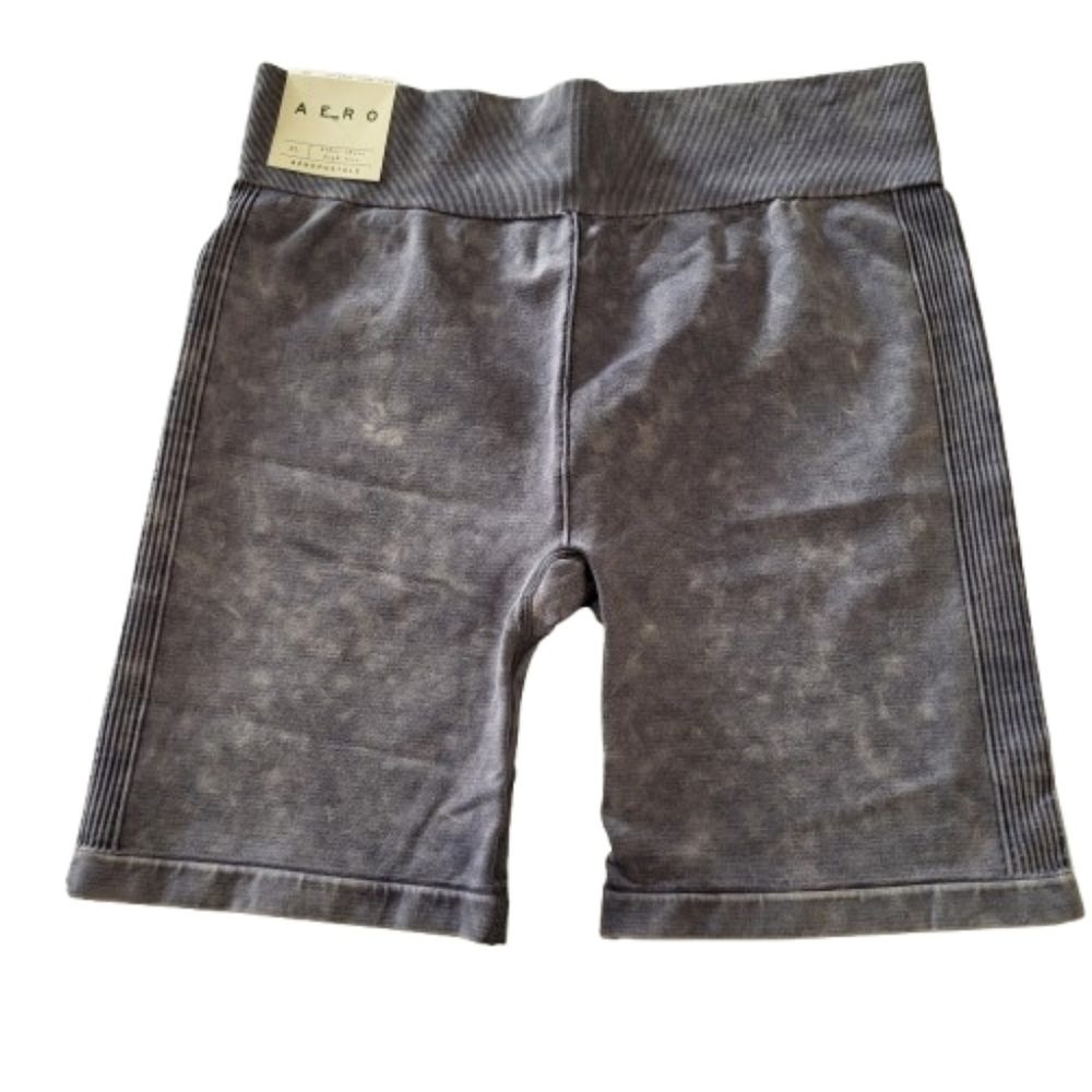 Aeropostale High Rise Bike Shorts Gray Mineral Wash Seamless Moisture Wicking XL